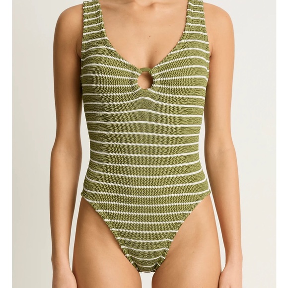 Hunza G- CELINE ONE PIECE - METALLIC MOSS / WHITE - Picture 1 of 7